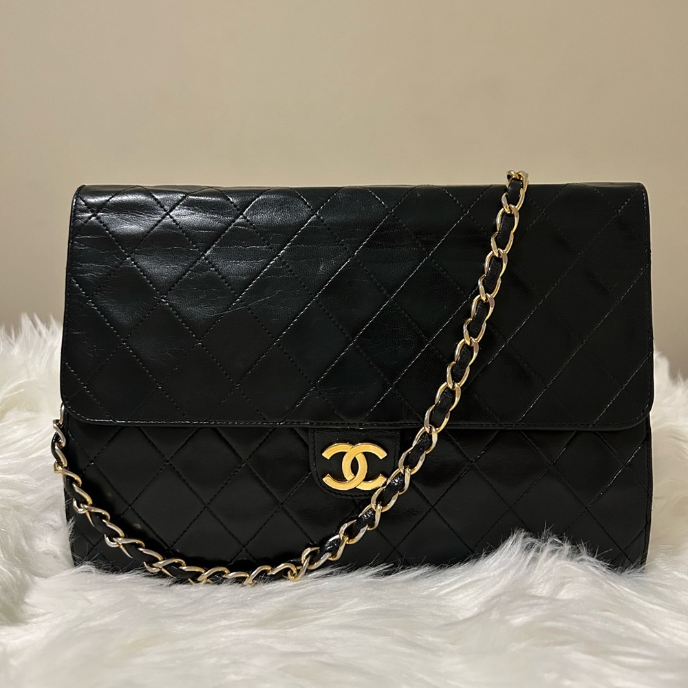 Chanel Black Quilted Lambskin Leather Bag with Gold Chain (AS IS)